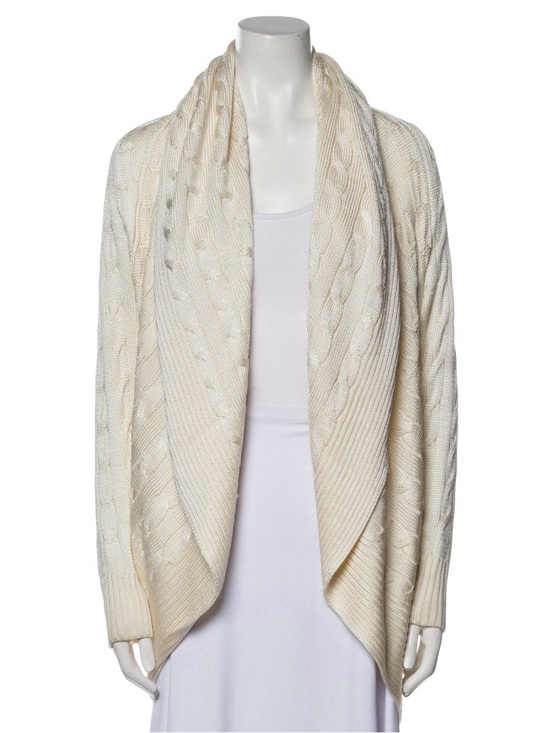 Ralph Lauren Black Label Sweaters - Silk Ivory Ralph Lauren Black Label Draped Shawl Collar & Open Front